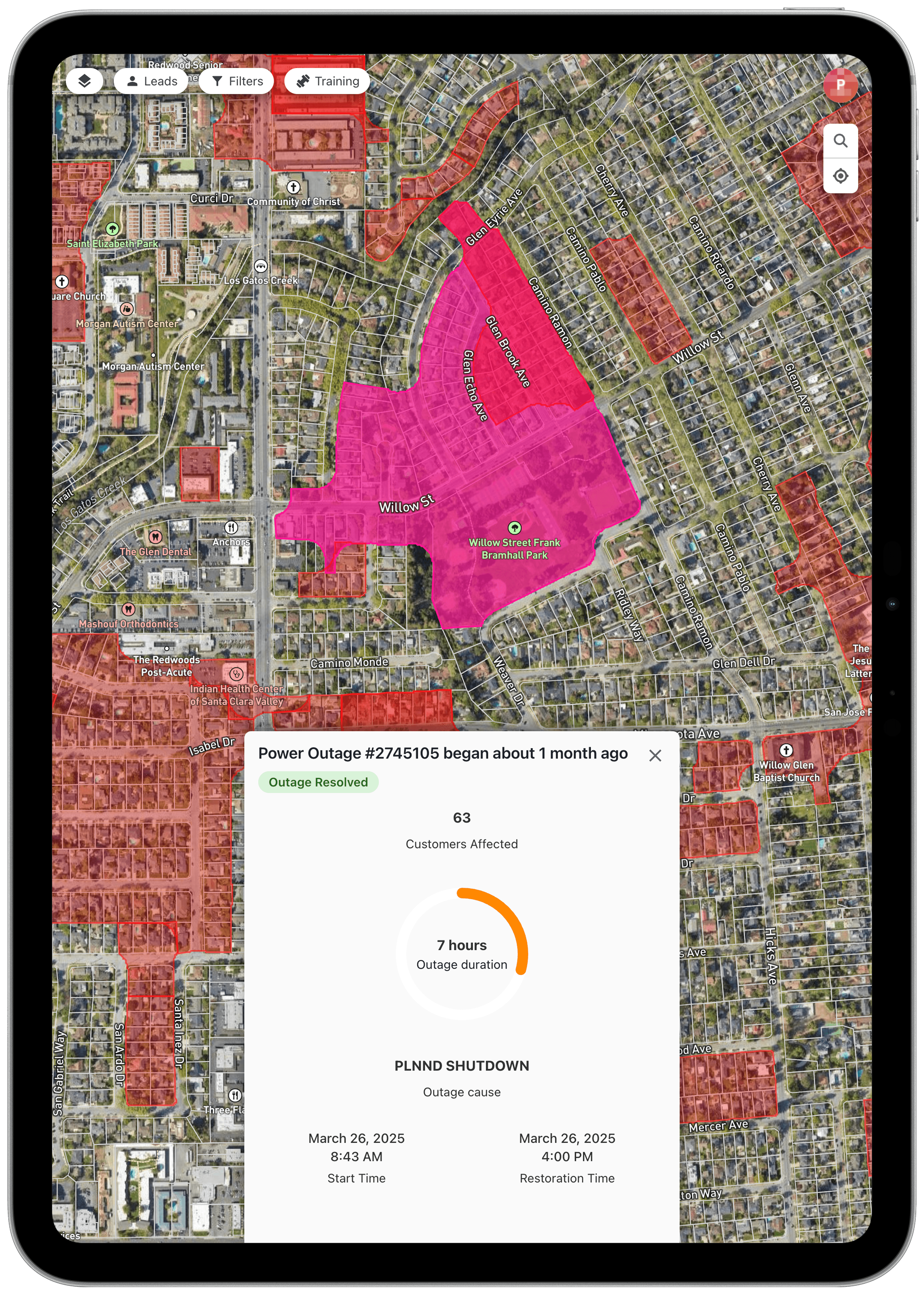 Access power outage maps