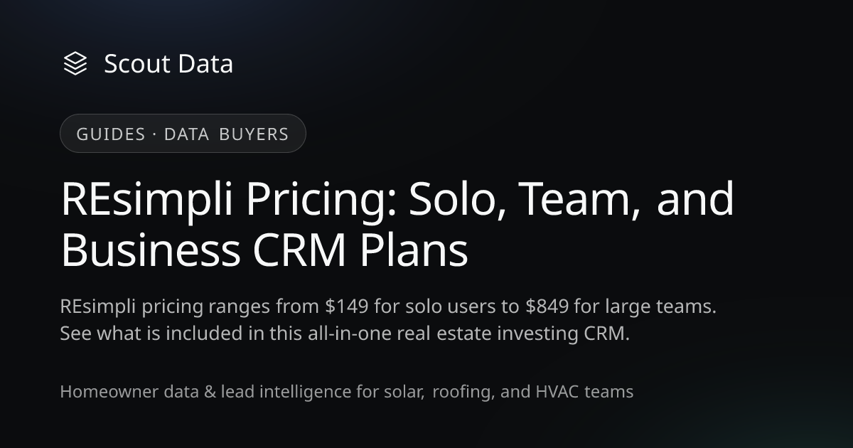 REsimpli Pricing 2026: $149 to $849/Month CRM Plans | Scout Data